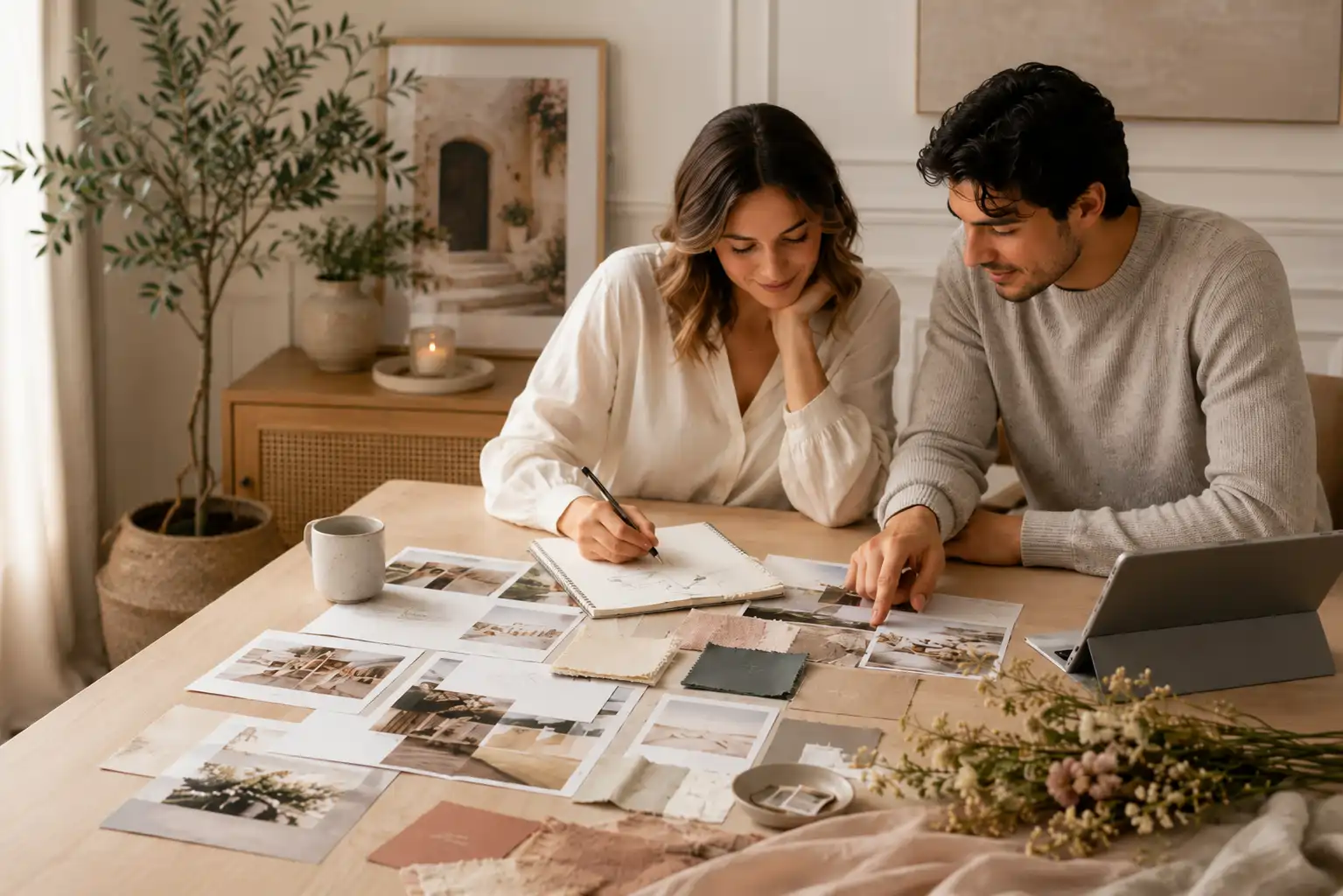 A couple defining their wedding vision together at a planning table